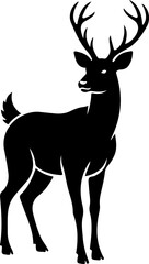 Obraz premium Majestic stag with large antlers standing proudly in a serene forest landscape, vector illustration