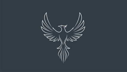 Elegant White Phoenix Bird Line Art Symbol on Dark Background