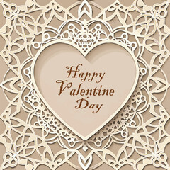 Elegant Valentine's Day Heart Card with Intricate Lace Design
