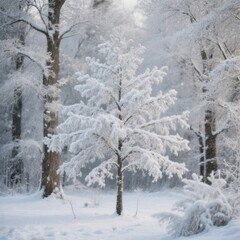 A winter scene with snow covered trees