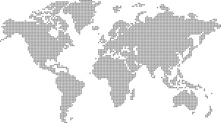 Fototapeta premium Halftone World Map Vector Illustration with Black Dotted Continents, Minimal Global Geography Design for Travel Infographics, Data Visualization, International Business Concept and Digital Graphic Use