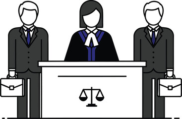 Courtroom Scene with Judge and Lawyers Prosecution Vector