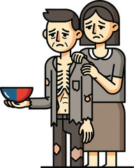 Illustration of Poverty and Hunger Homeless People Vector