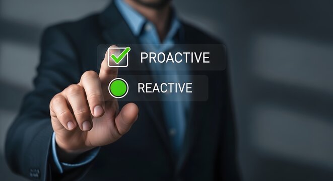 Businessman selecting proactive approach over reactive one in a professional setting