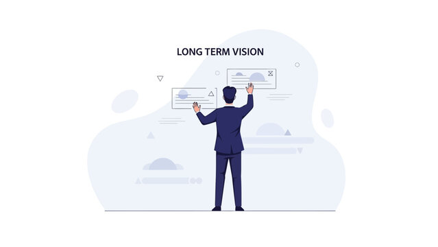 Businessman with long term vision, planning future strategy on digital interface