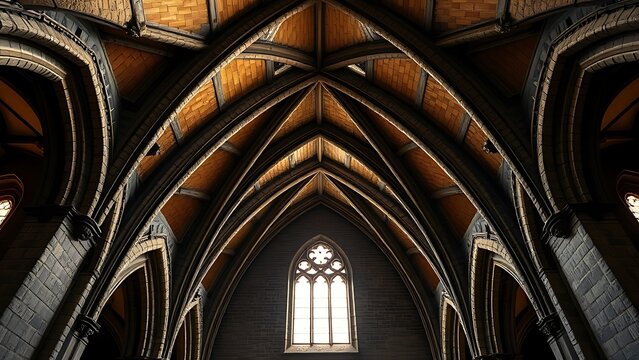 groin. Intersecting stone arches of a Gothic cathedral ceiling meeting at a precise groin vault. real-estate listings.