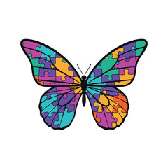 Obraz premium Butterfly wing pattern composed of interlocking puzzle pieces symbolizing autism awareness