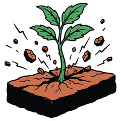 Resilient Growth Illustration Plant Breaking Through Cracked Block
