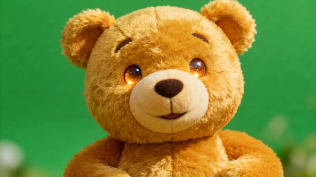 Cute teddy bear waving hands on green screen background. 4K Video