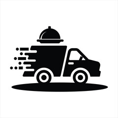 Naklejka premium Fast Food Delivery Vehicle Icon – Restaurant Express Service Black White Vector