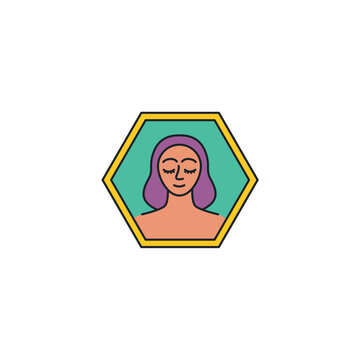 AI avatar generator icon. Digital character portrait with hexagonal border. Artificial intelligence profile picture maker vector illustration