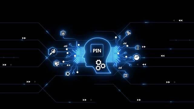 Digital P I N Code Security Concept with Circuit Board and Gears digital security PIN code technology