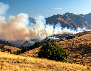 A landscape with a wildfire and smoke