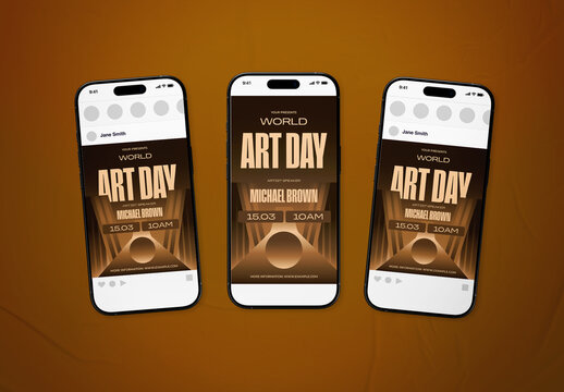Brown Retro Modern World Art Day Social Media