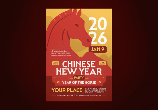 Gold & Red Classic Chinese New Year (Year of Horse) Event Flyer