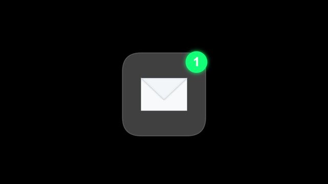 Email notification icon animation. Digital mail alert symbol on dark interface background. Minimal user interface visual loop.
