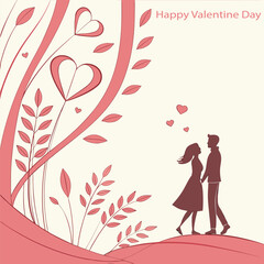 Happy Valentine's Day Couple Walking Amidst Blooming Hearts
