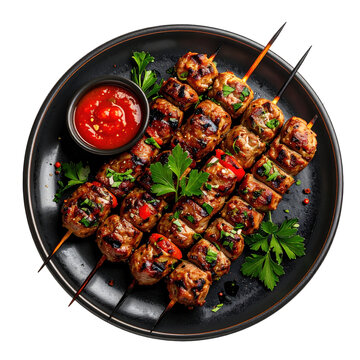 Iranian chelo kebab soltani combination, featuring both barg and koobideh kebabs with buttery rice, carefully isolated on a white background