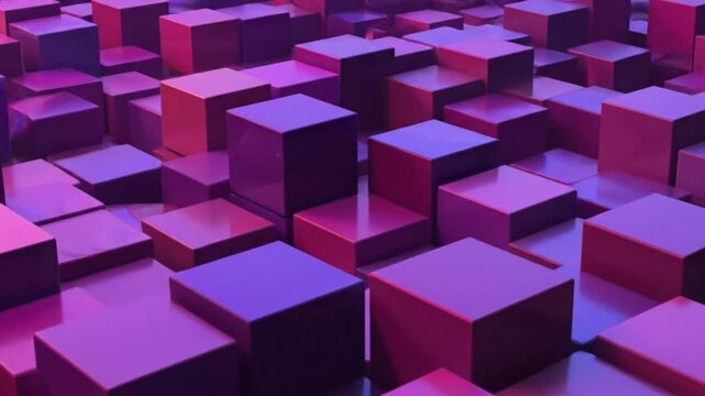 Abstract background with a geometric pattern of cubes in shades of purple and pink.