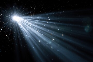 Fototapeta premium Vibrant photo of Bright light source with radiating beams and sparkling particles in deep dark space