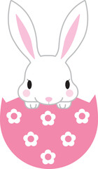 Obraz premium Cute Easter Bunny Peeking from a Pink Floral Egg