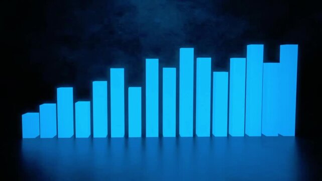 Digital blue bar chart with growing business concept. Hi-tech style technology chart with a grid. Camera movement with depth of field