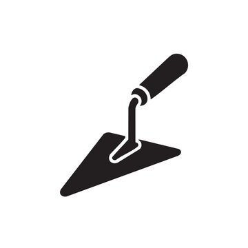 Trowel tool icon black silhouette isolated on white background masonry equipment for construction building plastering tiling work professional hardware for bricklayer and home renovation projects