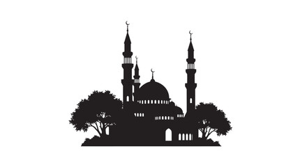 Fototapeta premium Modern Urban Mosque Aerial View Silhouette Icon