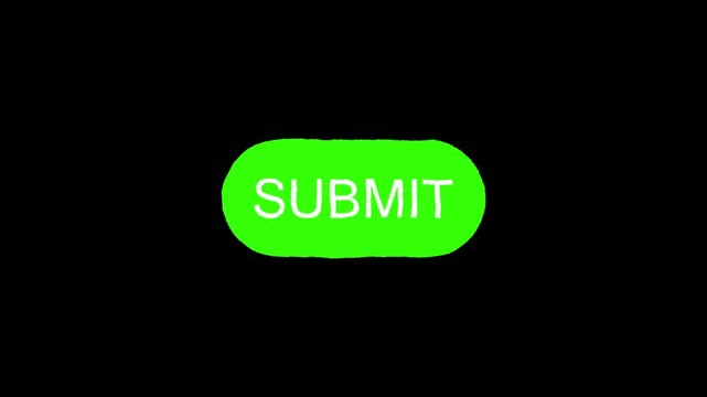 Green cartoon submit button animation with a glitch effect on an alpha channel background