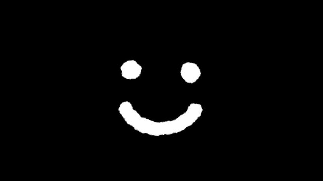 Happy white smiley face on a black background loop animation, minimal fun emotion symbol moving
