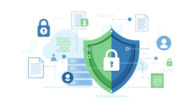 Cybersecurity shield protecting data and documents from unauthorized access and cyber threats online