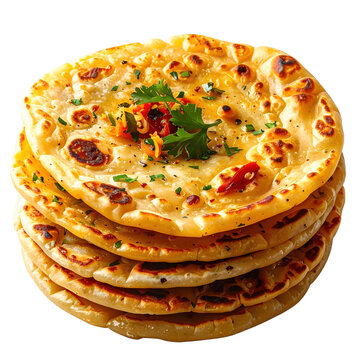 A hearty serving of sri lankan kottu roti, a flavorful mix of shredded roti with meat and aromatic spices, isolated on a white background