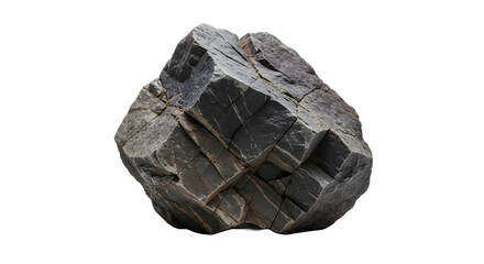 Large jagged gray stone fragment rests alone.