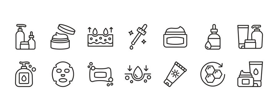 Skin Care Icon Set. Vector Graphic Illustration.