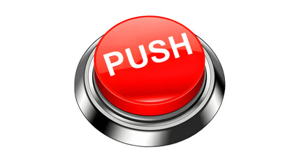 Red push button with shiny metal base for action and decision making