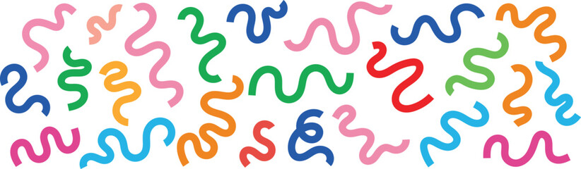 Fototapeta premium Collection of playful, colorful wavy lines and shapes on a white background, abstract pattern.