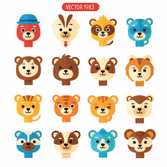 Fototapeta premium Set of Cartoon Animal Faces