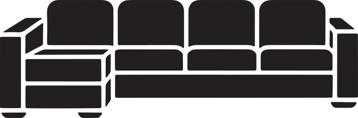 Black silhouette icon of modern sectional sofa couch for comfortable interior furniture design