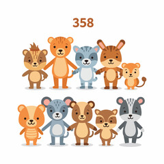 Fototapeta premium Cartoon Animals Standing Together