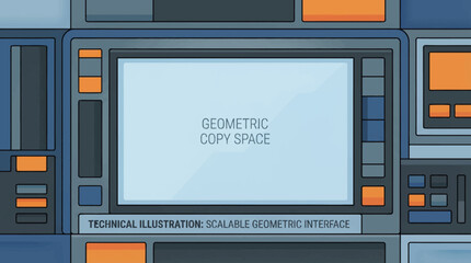 Retro Futuristic Control Panel Interface Illustration. Abstract Geometric Dashboard Screen Template for Technology, Data, and Sci-Fi Concepts.