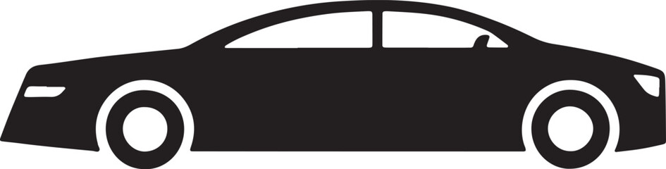 Obraz premium Side view silhouette of a modern sedan car, smooth lines, four doors, sleek design