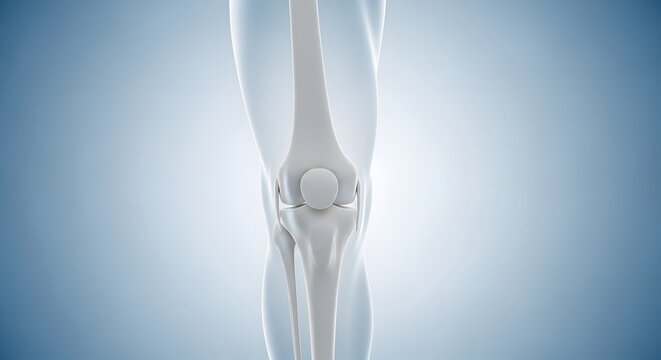 Anatomy of the human knee joint and skeletal system. Orthopedic health and bone structure. 3D illustration of a leg bone without pain indicators for medical education
