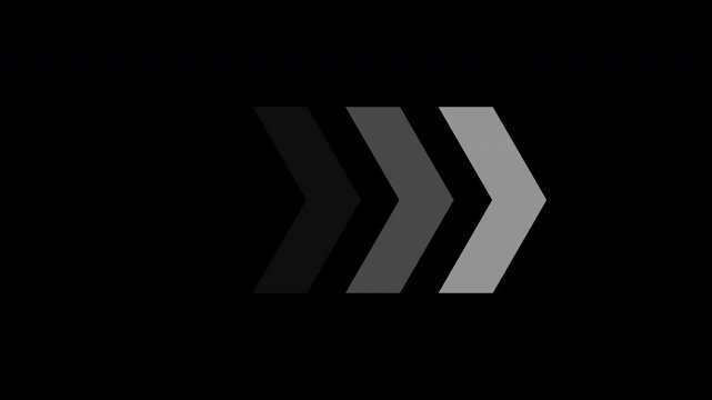 White arrow moving right forward white symbols animation.  ideal for UI navigation, swipe prompts, digital interfaces, social media cues. 4K video.