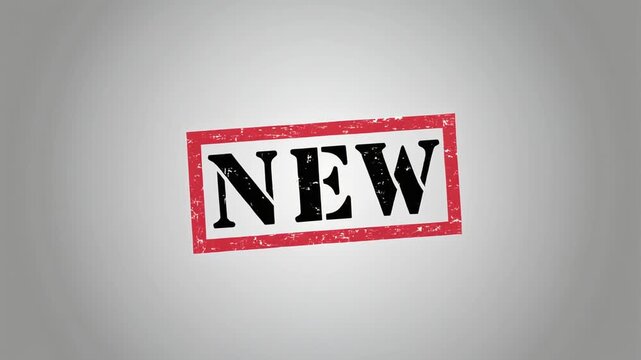 Red NEW stamp seal on gray background