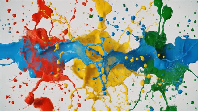 Vibrant colorful paint splashes on white background