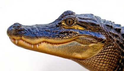 Fototapeta premium Close-up of an American Alligator head against a white background.