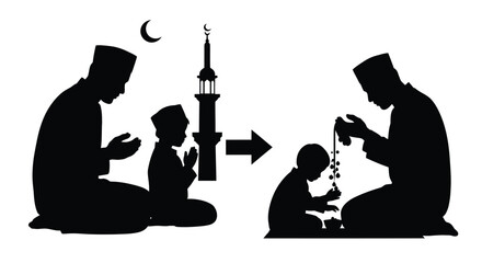 Ramadan Worship Silhouette Crowd Emblem