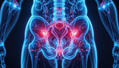 Human pelvis X-ray showing hip pain and inflammation