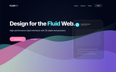 A high-performance dark mode website hero section featuring fluid abstract 3D waves, interactive product showcase, and a clear call to action for SaaS applications.