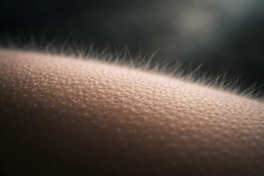 Close up of goosebumps, a reflex of hair follicles with an isolated background